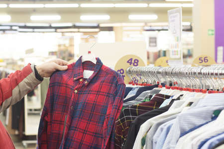 Knitwear store, sale of men's shirts, a large selectionの写真素材