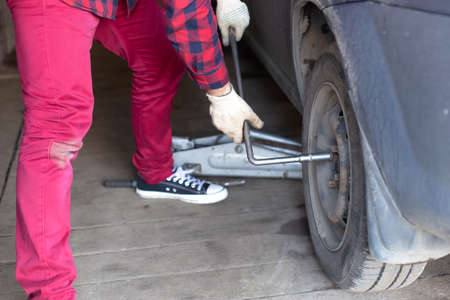 the Tire repair, balancing winter and summer tiresの写真素材