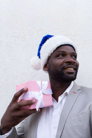 the Happy African American with a gift, new year