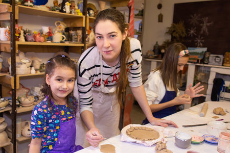 Russia, Ivanovo, January 17, 2021, editorial, Children's activity in the clay workshopのeditorial素材
