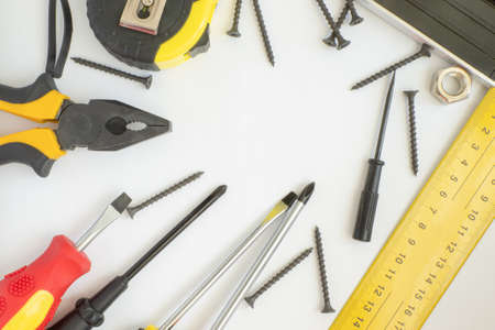 A set of working tools on a white background. Repair and construction. hardware store.