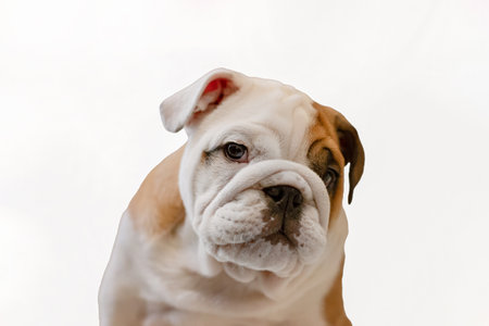 Cute English bulldog puppy on a white background. Thoroughbred dog. Pets.の写真素材