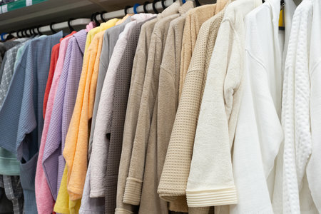 Women's and men's robes. bath accessories. retail trade.の写真素材