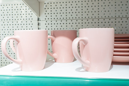 An empty pink cup. food and drinks. retail trade.の写真素材