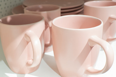 An empty pink cup. food and drinks. retail trade.の写真素材