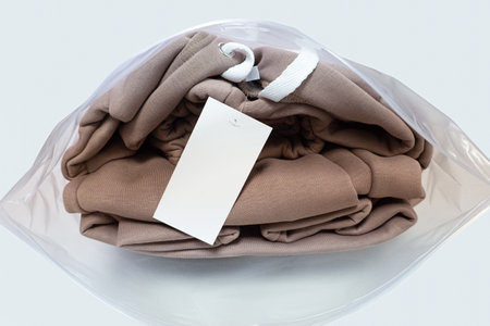 textile industry. The suit is in a packing bag. casual clothing. retail trade.の写真素材
