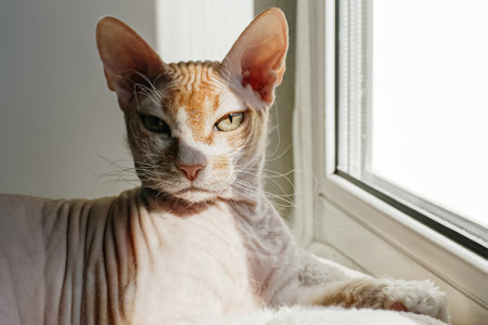 Cat. The Sphinx. Pets. Affectionate thoroughbred cat. Animal themes.の写真素材