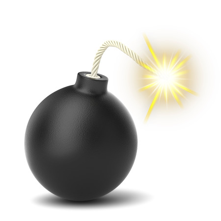 Burning of black bomb isolated on white backgroundの写真素材