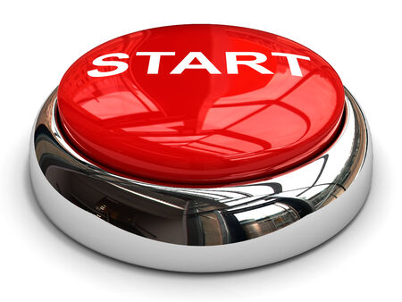 Red start button concept. 3D image
