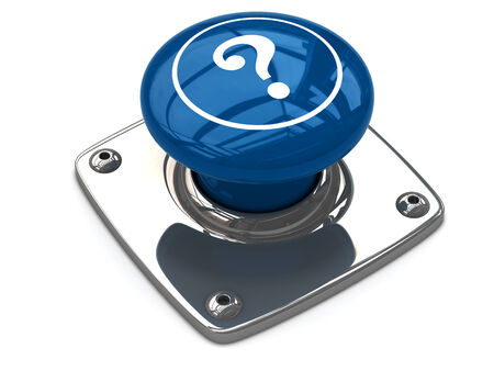 Blue question button concept. 3D image