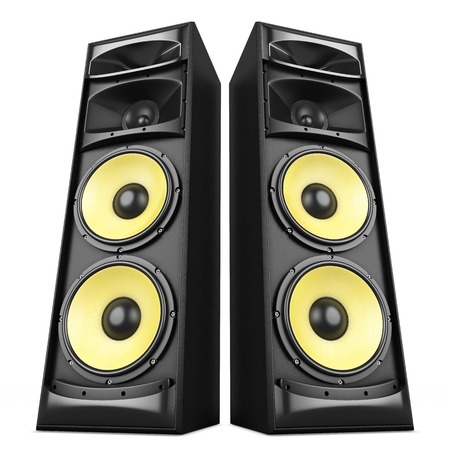 Power stereo sound system with yellow speakers isolated