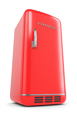 Red retro fridge isolated on white background 3dの写真素材