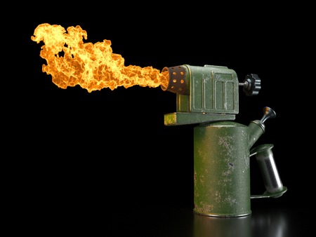 Retro blowtorch fire on black background 3dの写真素材