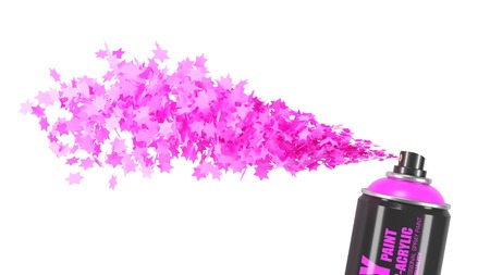 Stream pink stars from spray paint can isolated on white background 3dの写真素材
