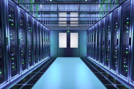 Server racks in data center hall. Communication equipment 3dの写真素材