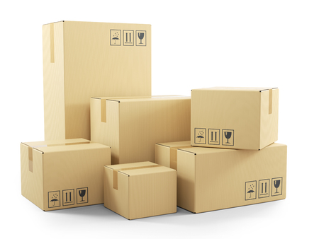 Group of goods in cardboard boxes. Objects isolated on white background 3d Group of goods in cardboard boxes. Objects isolated on white background 3d