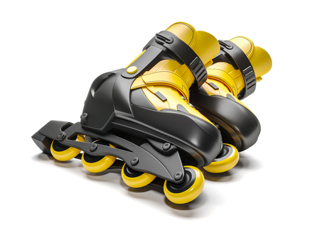 Black & yellow rollerskate isolated on white background 3d