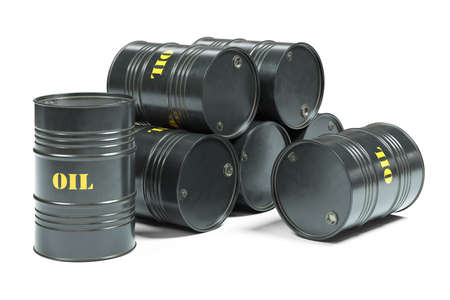 Metal oil barrels isolated on white background 3d render