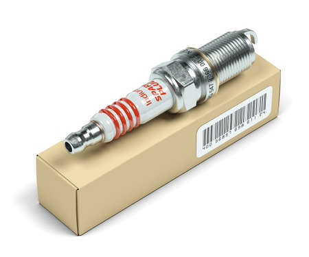 Spark plug and package box 3D render