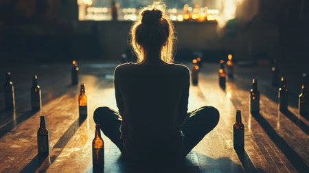 Woman suffers from alcohol addiction.の写真素材