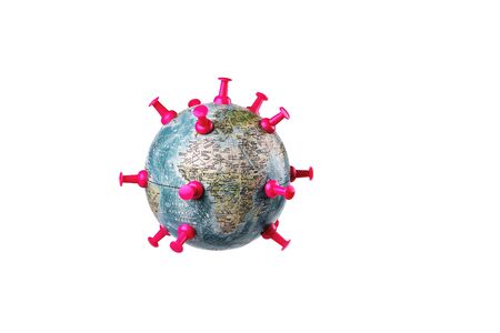 planet earth in the form of a virus, blank for creativity white background close-upの写真素材