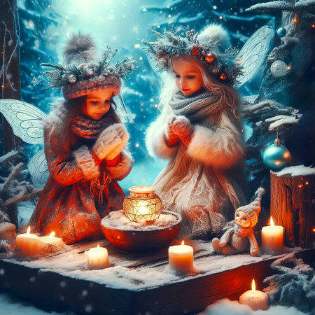 fairytale Christmas Fairy on winter background Holiday Season Christmas time close up selective focusの素材