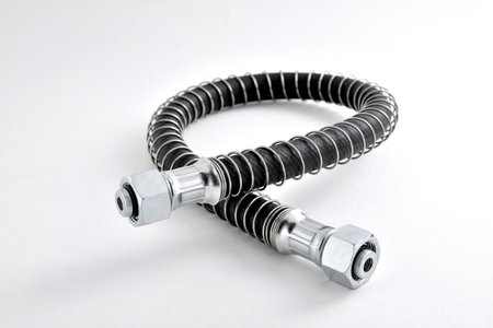 hydraulic hose on white background car hydraulic system hose close-up selective focus