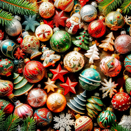 festive Christmas background of New Year toys Christmas time Holiday Season close-up selective focusの素材