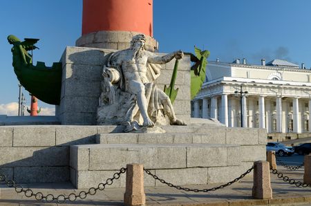 Rostral columns of St. Petersburg has long been a symbol of the city on the Neva.The sculpture at the bottom of the column symbolizes the river Volkhov.の写真素材