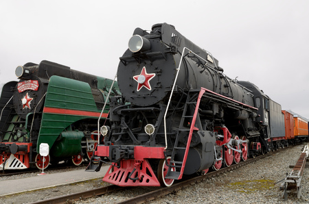 Locomotives,as a historical value..Rail transport is in the Museum of the city of St. Petersburg.のeditorial素材