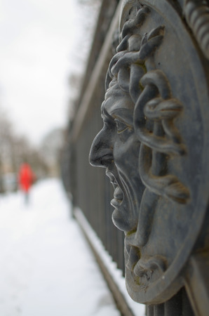 The Head Of The Gorgon Medusa.A fragment of the fence around the Mikhailovsky castle.のeditorial素材