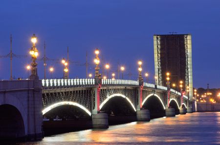 Russia.Saint-Petersburg.Raised the bridges during the navigation are attraction of the city on the...