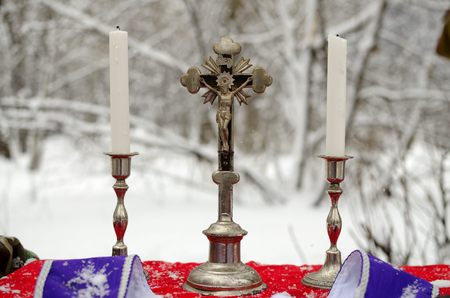 The crucifixion of Christ on the cross.German relic since world war II.