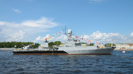 A warship equipped with military weapons for warfare.のeditorial素材