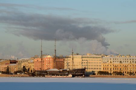 06.01.2017.Russia.Saint-Petersburg.City skyline in winter.Cold and frost.のeditorial素材