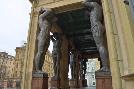 12.01.2017.Russia.Saint-Petersburg.The main entrance to the New Hermitage with sculptures of Atlantes.のeditorial素材