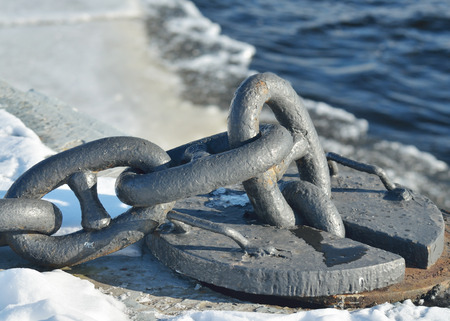 Sturdy metal chain at the dock.It is used for mooring ships.の写真素材