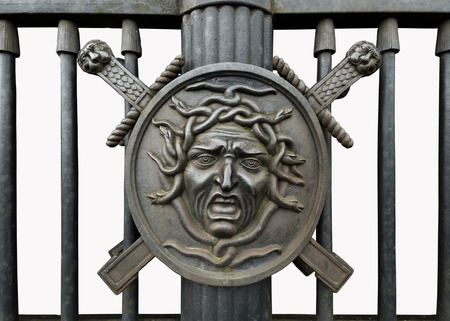 Iron mask of Medusa gorgony .Is a mythological character of Ancient Greece.の写真素材