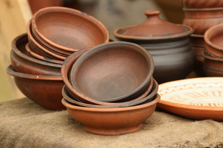 Artisanal pottery.made utensils for food from clay.の写真素材