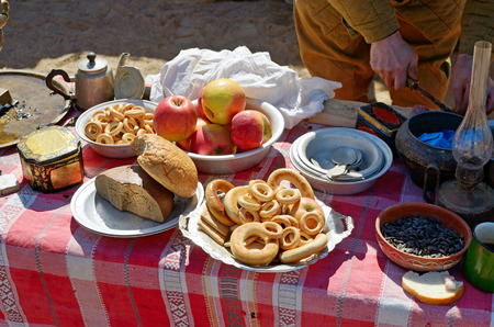Simple and healthy peasant food.The table is set for dinner.