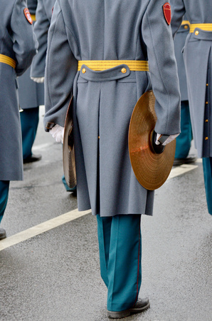 The musician of military orchestra. He's playing on a musical pipe.の写真素材