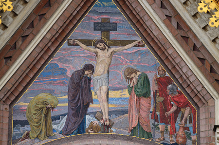 Saint-Petersburg.Russia.12.30.2017.Church of the Savior on Blood.The image of Jesus Christ on the walls of the temple.Pictures made of ceramic tiles.のeditorial素材