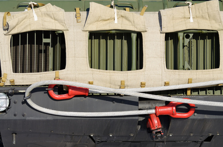 steel cable is used for towing auto.It is heavy and very durable.の写真素材