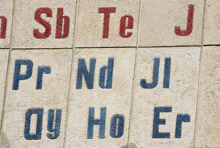 Chemical elements of the periodic table.They're mosaics on the wall.の写真素材