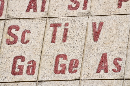 Chemical elements of the periodic table.They're mosaics on the wall.の写真素材