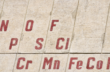 Chemical elements of the periodic table.They're mosaics on the wall.の写真素材
