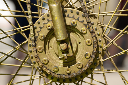 Wheel with spokes from the bike.It revolves at the expense of human power.の写真素材