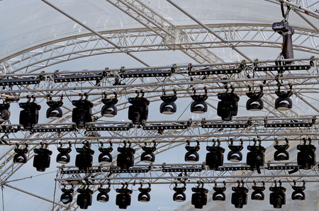 lighting equipment at the concert venue.At night, they'll be covering the stage.の写真素材