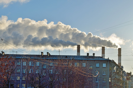 Industrial area of the city.Smoke from pipes.のeditorial素材