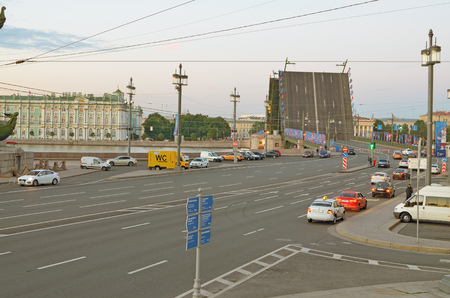 Saint.Petersburg.Russia.July.04.2018.palace bridge.It is open to the passage of ships.At this time there is a season of navigation.のeditorial素材
